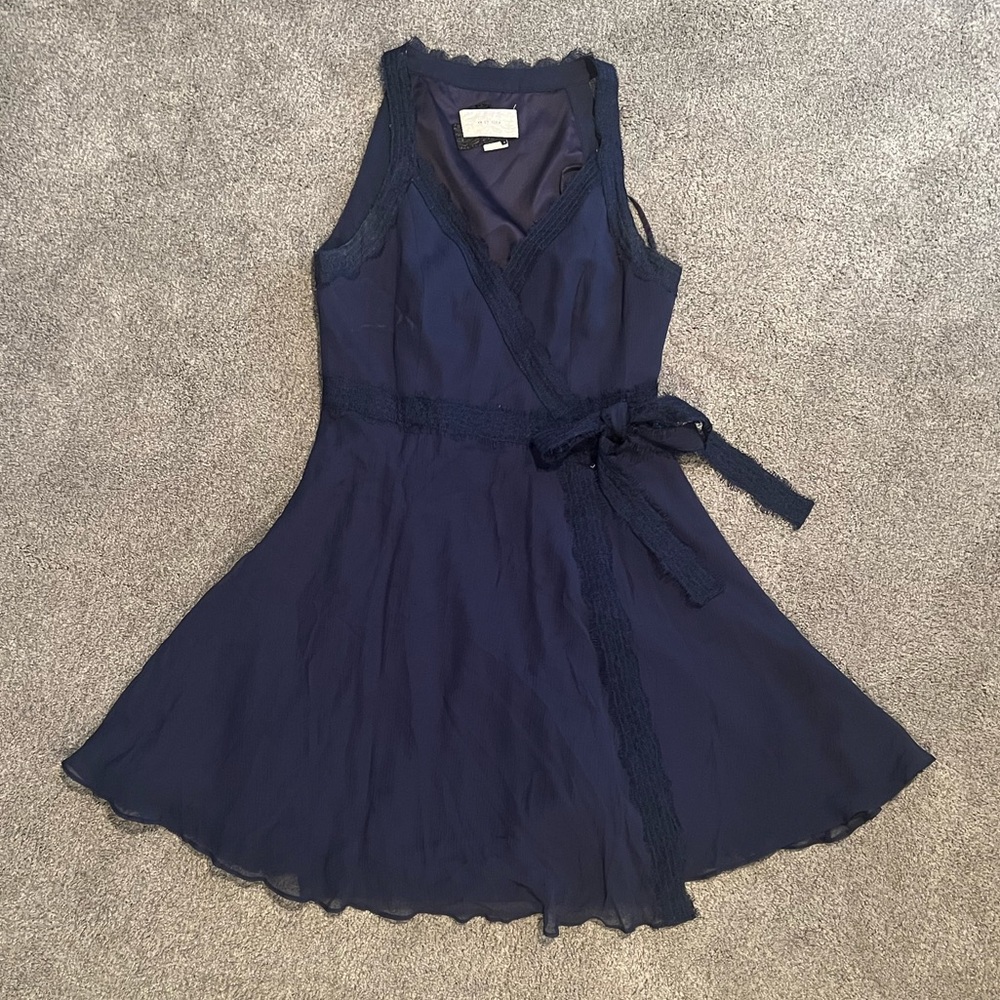 Bhldn silk chiffon navy dress